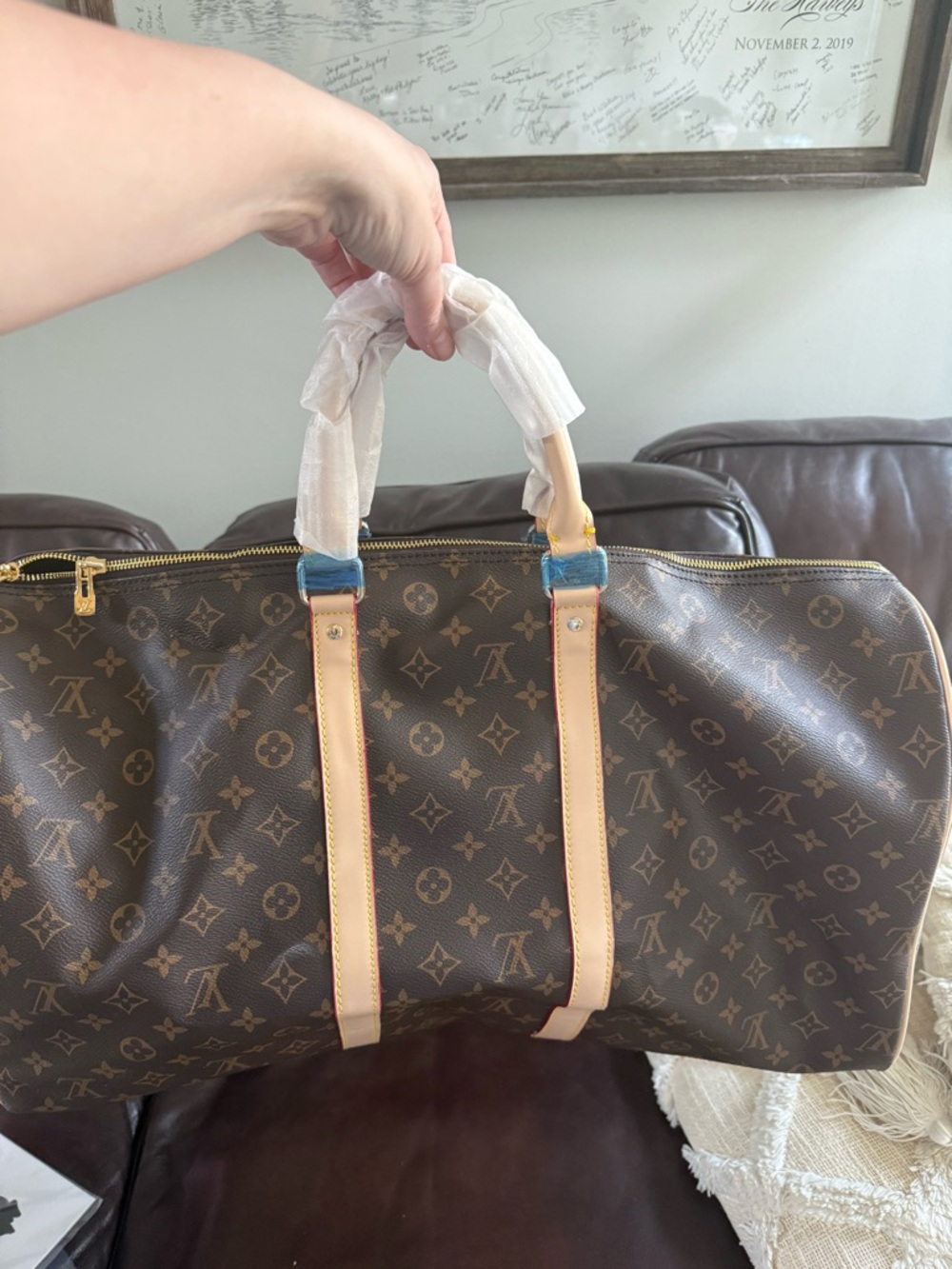 Designer inspired duffle bag